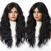 Black Water Wave Long Wig with Curtain Bangs